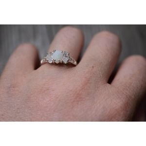 Opal Ring, Unique Engagement Jewelry, Handmade Diamond Ring, Wedding Ban…